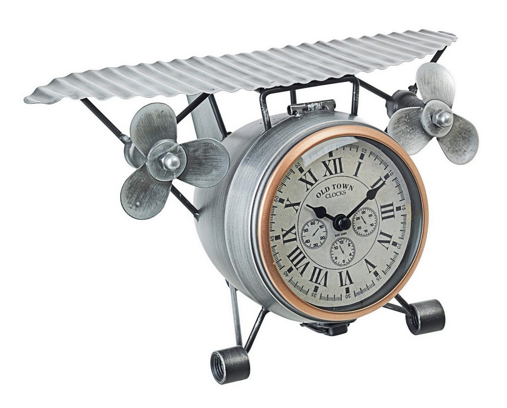 Stoni sat u obliku aviona 28.5x22x17cm sivi Bizzotto