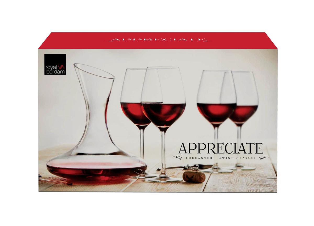 Set za vino Appreciate 5/1:dekanter 1500ml+4 čaše 500ml Royal Leerdam