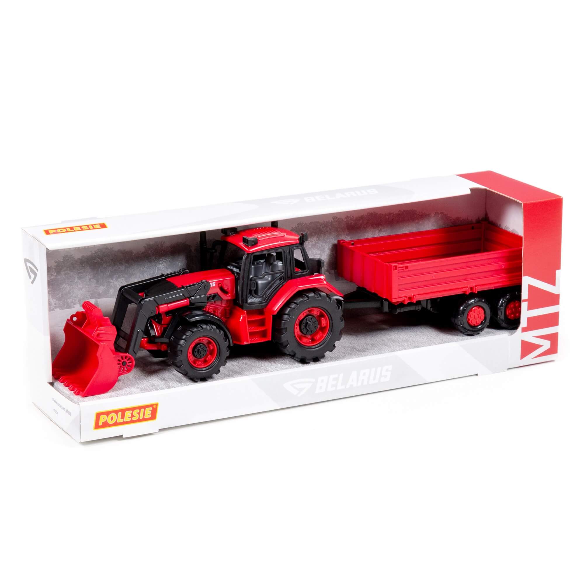 Dečija igračka traktor utovarivač sa prikolicom crveni Polesie