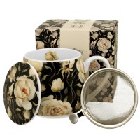 Šolja za čaj  English Roses 430ml sa filterom i pokl. crna cvetna Duo
