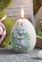 Sveća u obliku jaja sa slikom vaskršnjeg zeca fi 7x11cm siva Artman